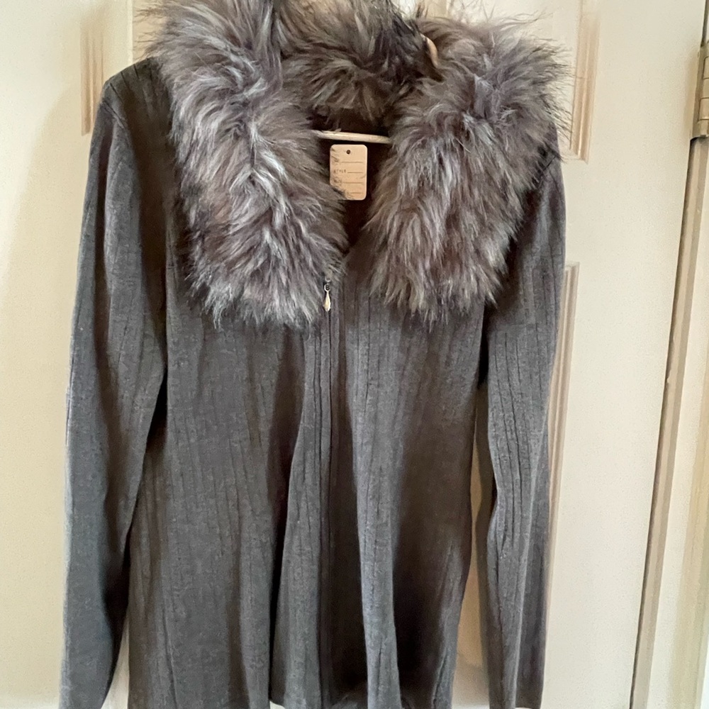 grey cardigan